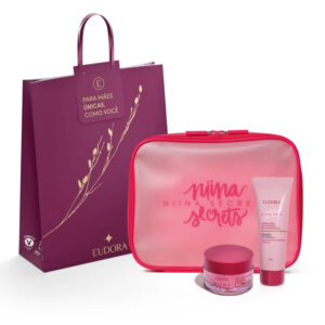 Combo Presente Niina Secrets: Máscara Labial Noturna 9g + Hidratante Matificante Antioleosidade 40g + Nécessaire Pink + Sacola Eudora